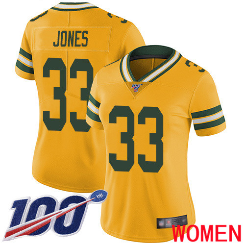 Green Bay Packers Limited Gold Women #33 Jones Aaron Jersey Nike NFL 100th Season Rush Vapor Untouchable->green bay packers->NFL Jersey